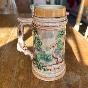 Vintage 7” Florida Souvenir Beer Stein Flamingo, Marlin Alligator